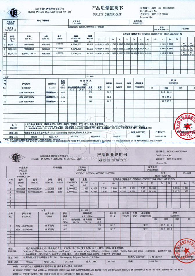 ASTM A240 304L & 316l Stainless Steel Coil