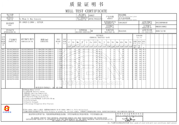 EN10204. 3. 1 Certificate