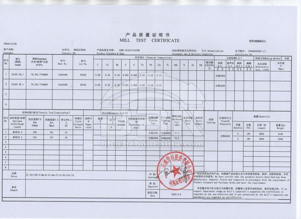 SA423GR.1 Seamless steel tube