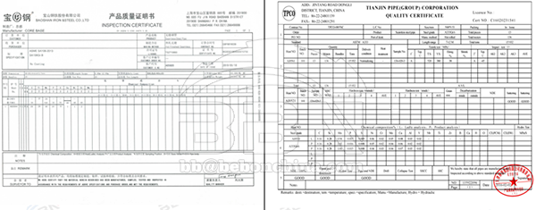 MTC of A106B & A333 GR 6 & 304 Seamless Pipes