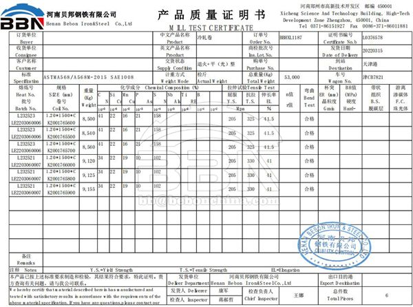 SAE1008 CRC steel coils