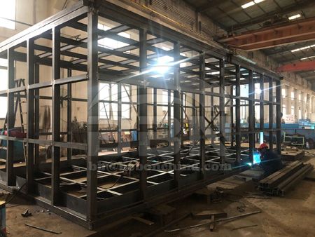 What are the pre-weld technical preparations for large-scale steel frame welding
